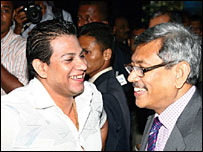 Duminda Silva (L) with Gotabhaya Rajapaksa (file photo - Transcurrents)