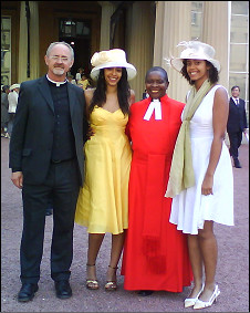 Rose with her husband and daughters outside Buckingham Palace
