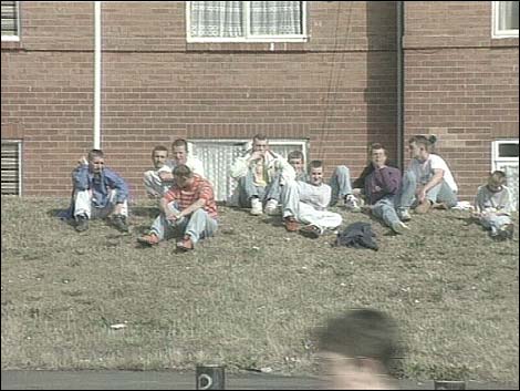 Youths on the Meadowell Estate in 1991.