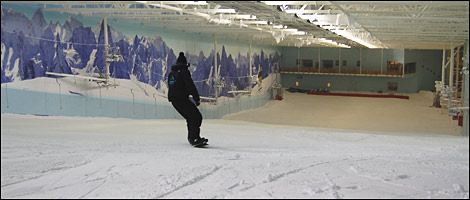 A snowboarder on the main slope
