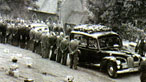Photograph of one of the hearses at a funeral for the Six Bells victims