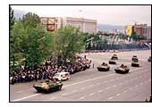 the view from Dan's window during a military parade