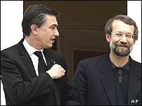 علی لاريجانی و دوست بلازی وزير خارجه فرانسه