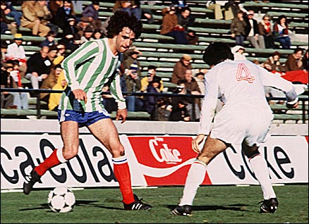 Rocheteau (left) in action for France