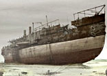 The 'Great Eastern' is cut up for salvage on a beach near Liverpool