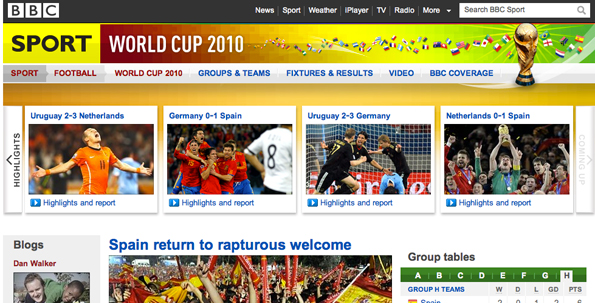 Screenshot of World Cup 2010 website