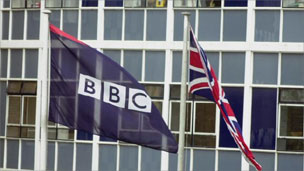 BBC and Union flag outside BCB TV Centre