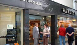 Helen Campbell (left) chats to Helen Mark outside the front entrance to Wardens