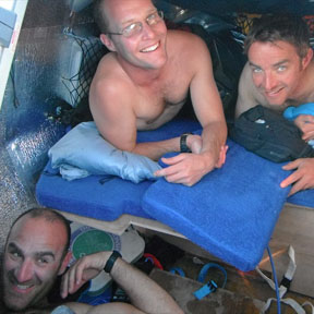 Crew cramped in the cabin