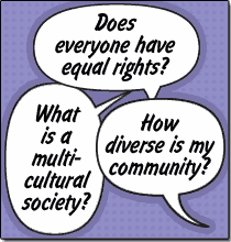 Does everyone have equal rights? What is a multi-cultural society? How diverse is my community?