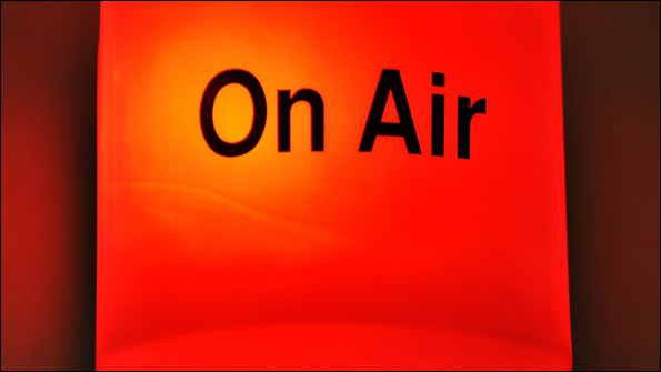 The on air sign outside a radio studio