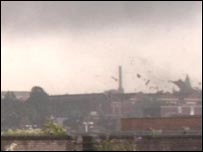 Tiles are lifted by the tornado