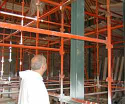 The interior of the church during building