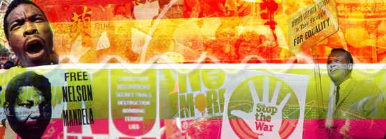 A selection of banners and protest slogans