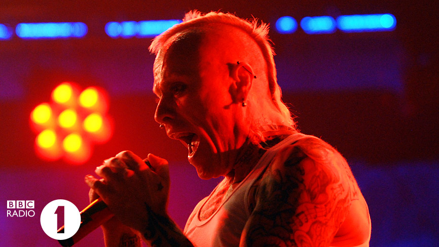 Keith lets rips on the mic as The Prodigy bring the main stage to a close