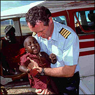 Andy on a mercy flight, Tanzania