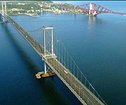 Aerial pictures showing the two bridges that cross the Firth of Forth