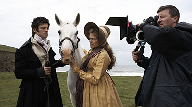 Dominic Cooper, Charity Wakefield on set in Devon