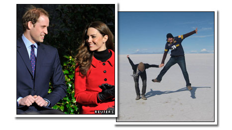 Prince William and Kate Middleton (left image) and Jennifer and David