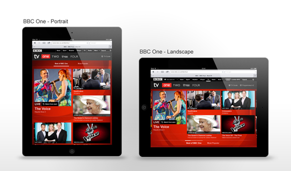Screen grabs of the BBC One website in portrait and landscape