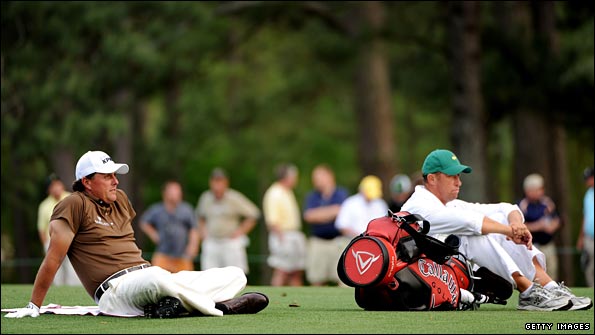 Mickelson takes time out during his second round