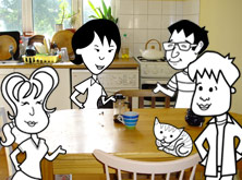 Alice, Khalid, Helen and Tim in the kitchen