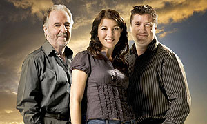 5 Live's F1 team: (from left) Maurice Hamilton, Holly Samos and David Croft 