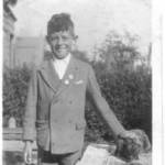 Ray with pet rabbit at Ramsey, Essex. October 1939