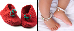Baby gifts: knitted booties and silver anklets