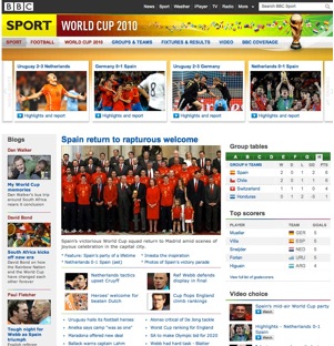 Screenshot of BBC Sport World Cup England page