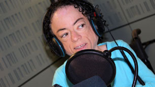 Liz Carr at the Ouch! talk show studios