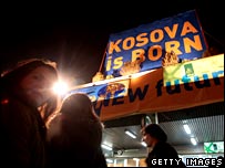 A sign in Pristina saying Kosova is born