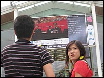 Shoppers in front of Big Screen, Norwich
