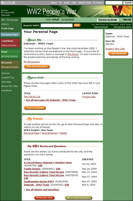 An example of a Personal Page