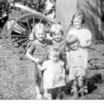 From left to right back row, Stella aged 7, Evelyn aged 6 Maisie aged 9, Front row Elizabeth aged 1 1/2, Jimmy aged 4. They arrived in Kingston Seymour in Somerset, during October 1940.