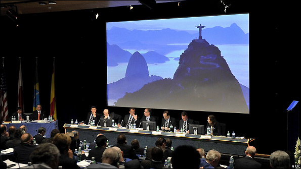 Rio's bid team on stage