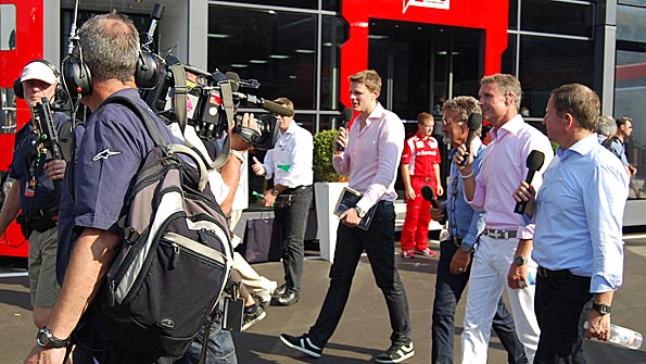 Jake Humphrey, Eddie Jordan, David Coulthard and Martin Brundle after the Italian Grand Prix