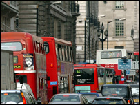 Buses in traffic