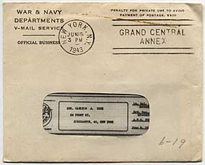 V-Mail in its tiny envelope.