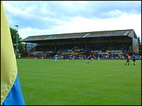 Main stand at The Walks, home of King's Lynn FC.