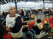 Passengers waiting at Orly airport