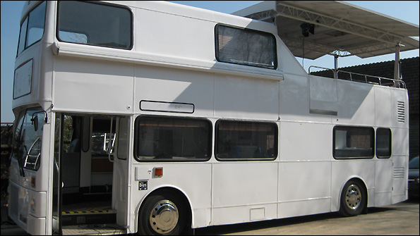 The bus has a mobile television studio that will allow the team to broadcast from unusual locations