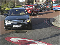 Car entering congestion charging zone in London 