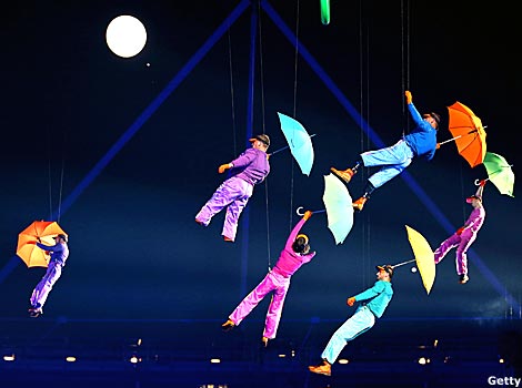 Artists perform with umbrellas during the Opening Ceremony of the London 2012 Paralympics. 