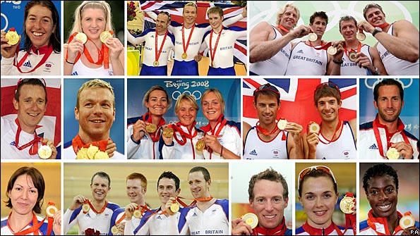 Composite of Great Britain's 2008 Olympic gold medal winners