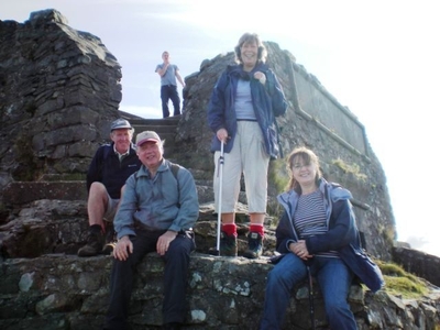 Friends Geoff, George, Angel and Glenys on Jubilee Tower, Moel Famau