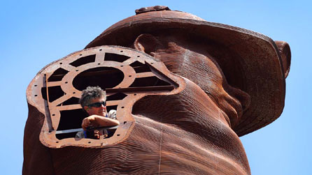 Photo of sculptor Sebastien Boyesen inside the memorial