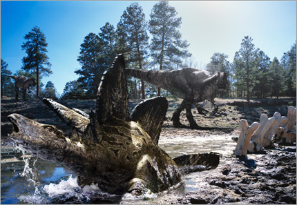 Allosaurus near a tar pit