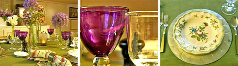 Table setting, glasses and a vintage-style plate