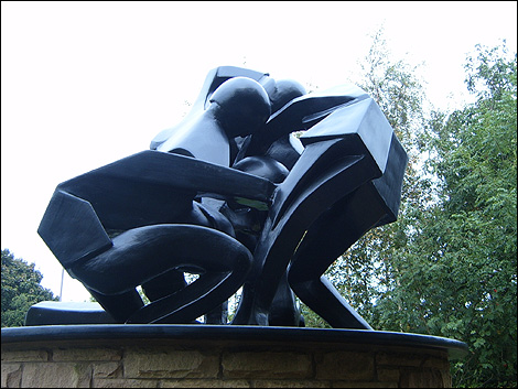 "The Hug" - the memorial to Ashbourne Shrovetide Football